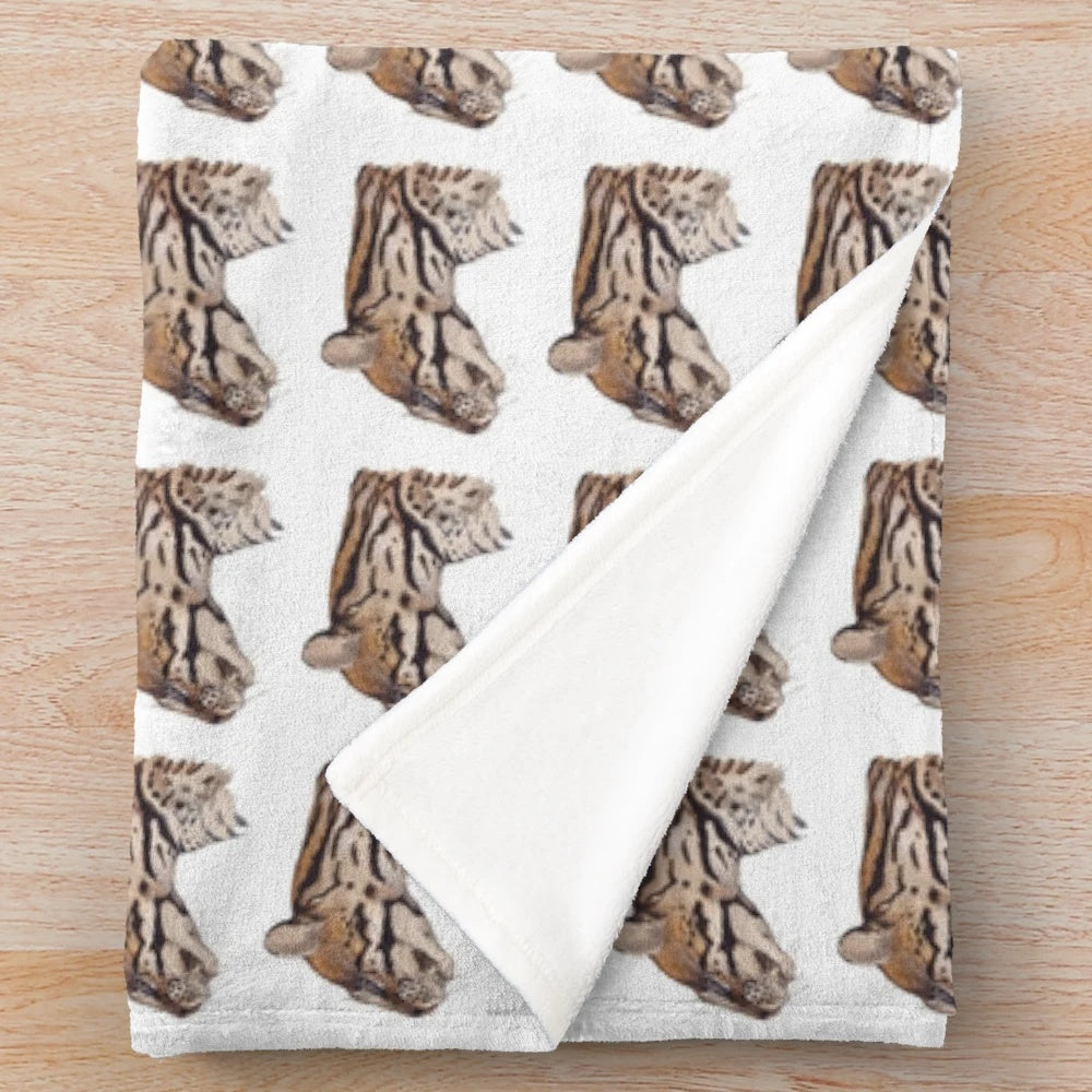 Margay cat inspired plush blanket with historical illustration