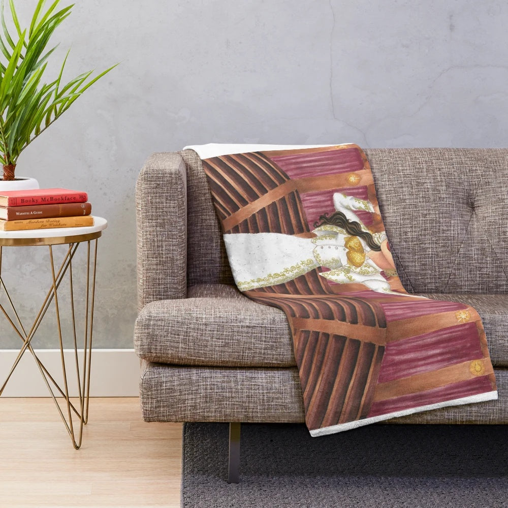 Vibrant plush blanket featuring a mariachi art illustration by Jizelle Rodriguez