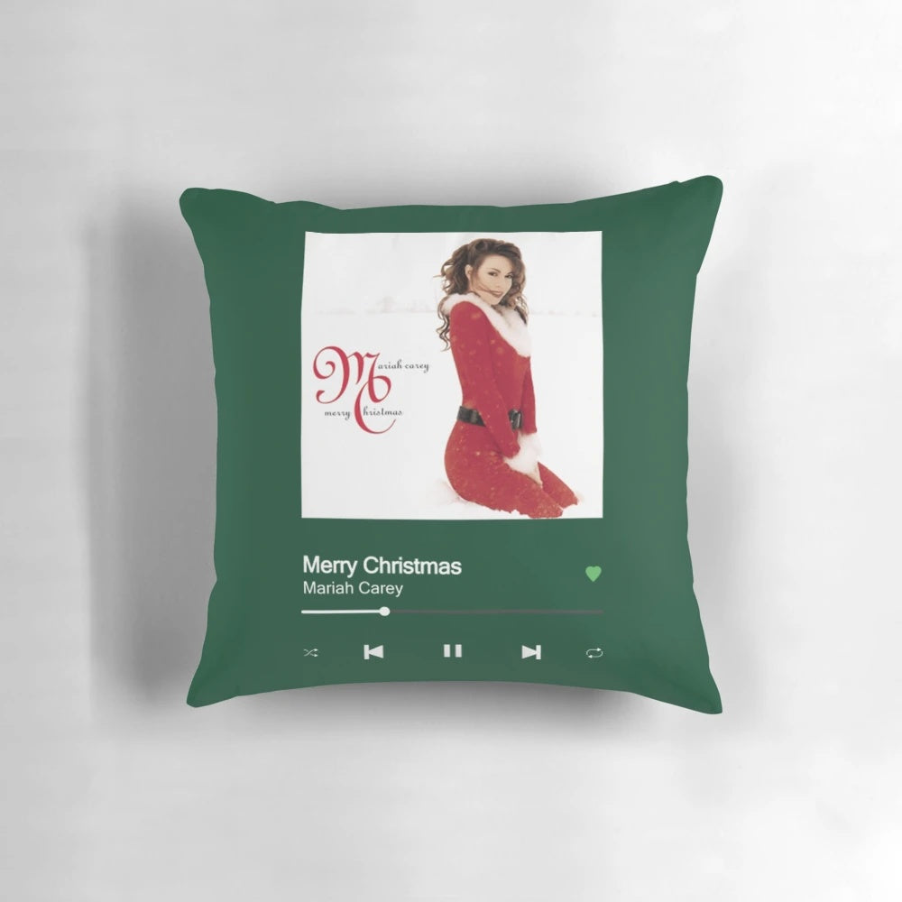 Mariah Carey Merry Christmas Pillow, a festive holiday home decor item featuring the iconic Christmas singer