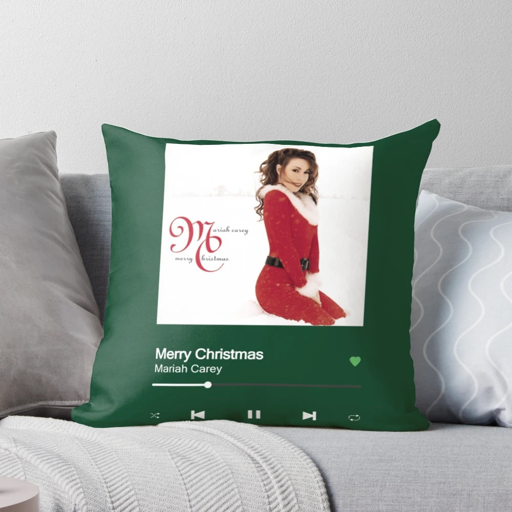 Mariah Carey Merry Christmas Pillow, a festive holiday home decor item featuring the iconic Christmas singer