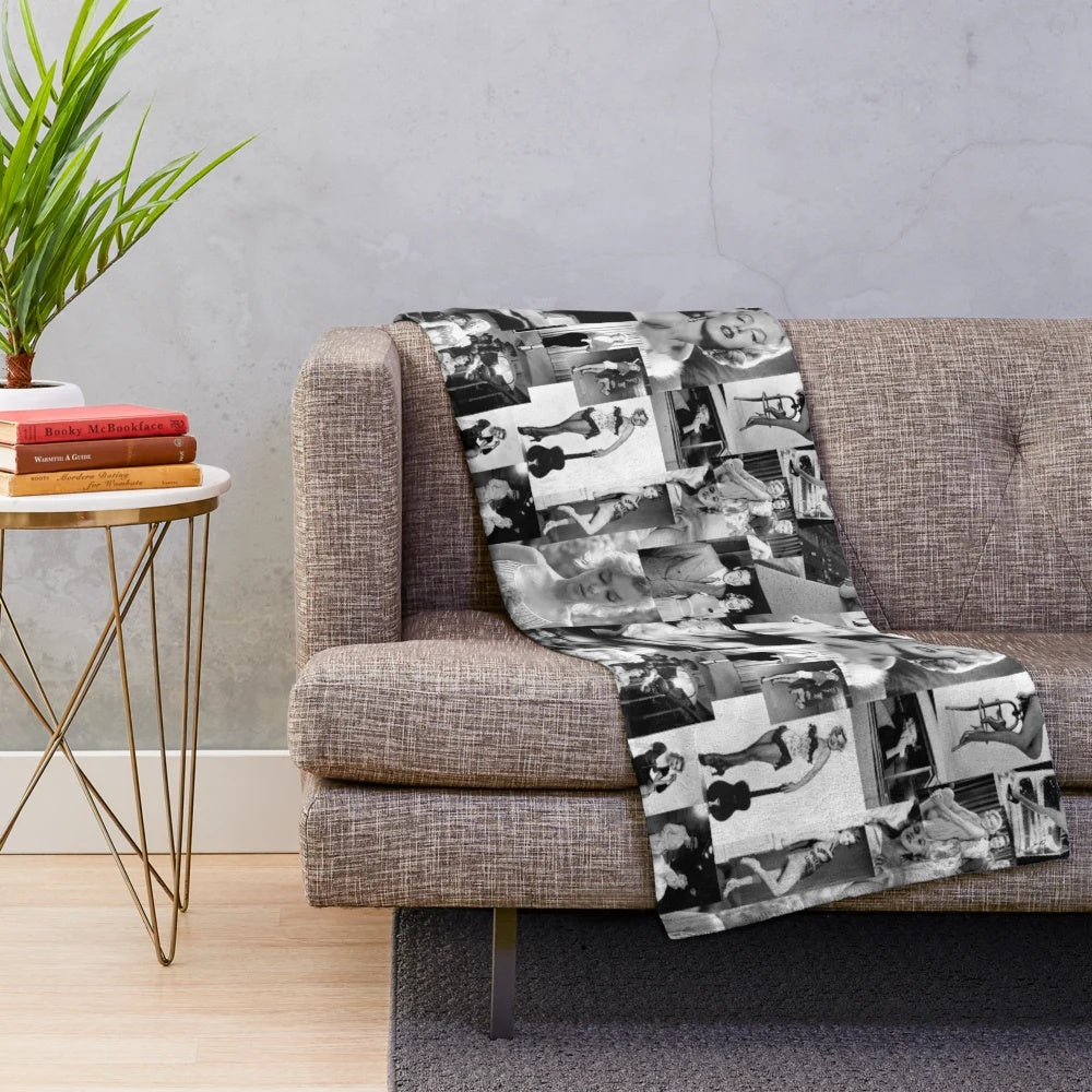 Marilyn Monroe collage artwork on a plush blanket