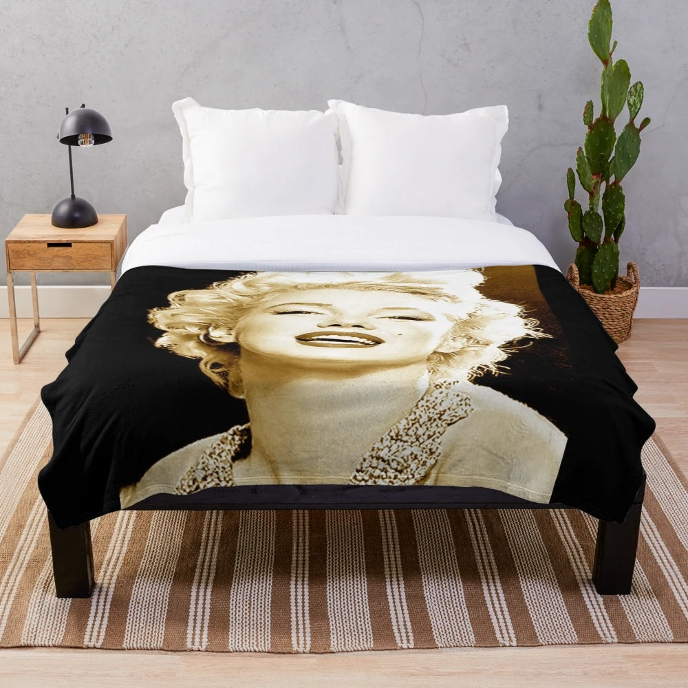 Marilyn Monroe golden monochrome portrait plush blanket