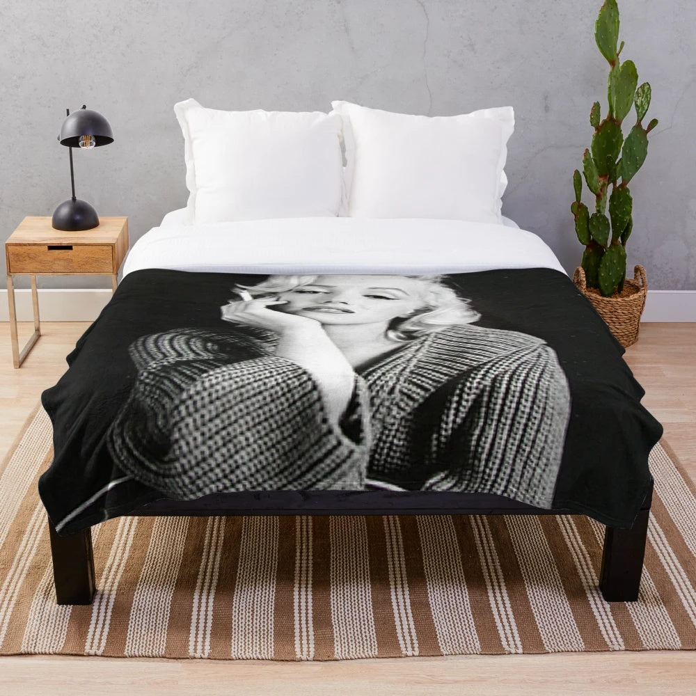 Marilyn Monroe inspired plush blanket with guitar illustration