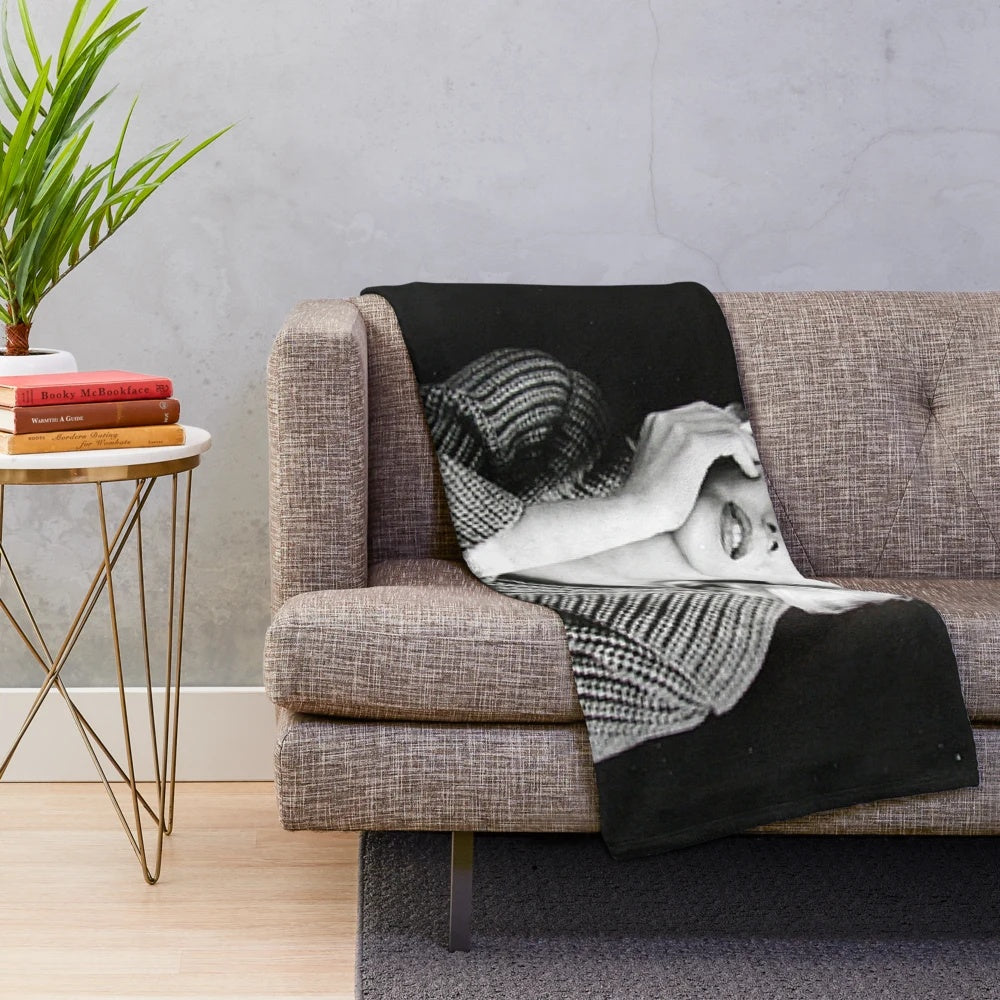 Marilyn Monroe inspired plush blanket with guitar illustration