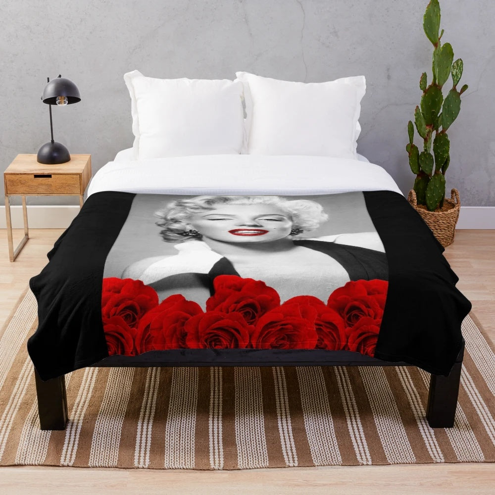Marilyn Monroe inspired plush blanket with love and rose design