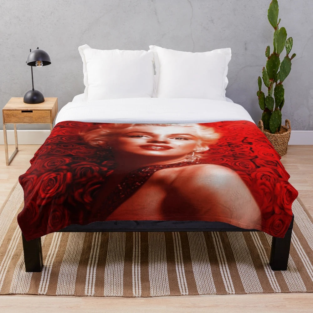 Plush Marilyn Monroe inspired red roses blanket