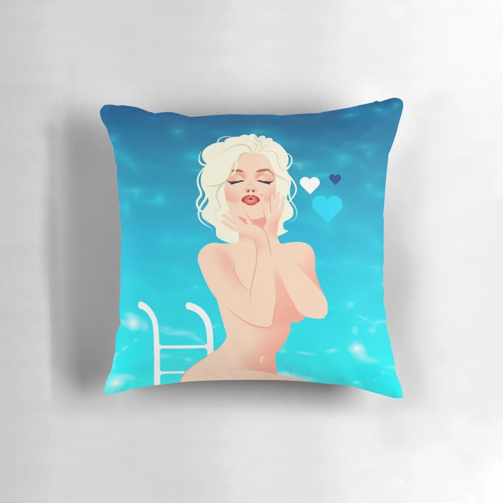 Marilyn Monroe pillow featuring the iconic "Somethings Got to Give" movie pool scene