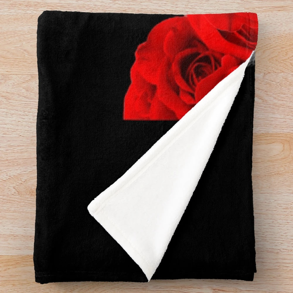 Marilyn Monroe portrait in black and white with red lips and roses