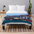 Plush blanket featuring a container cargo ship design