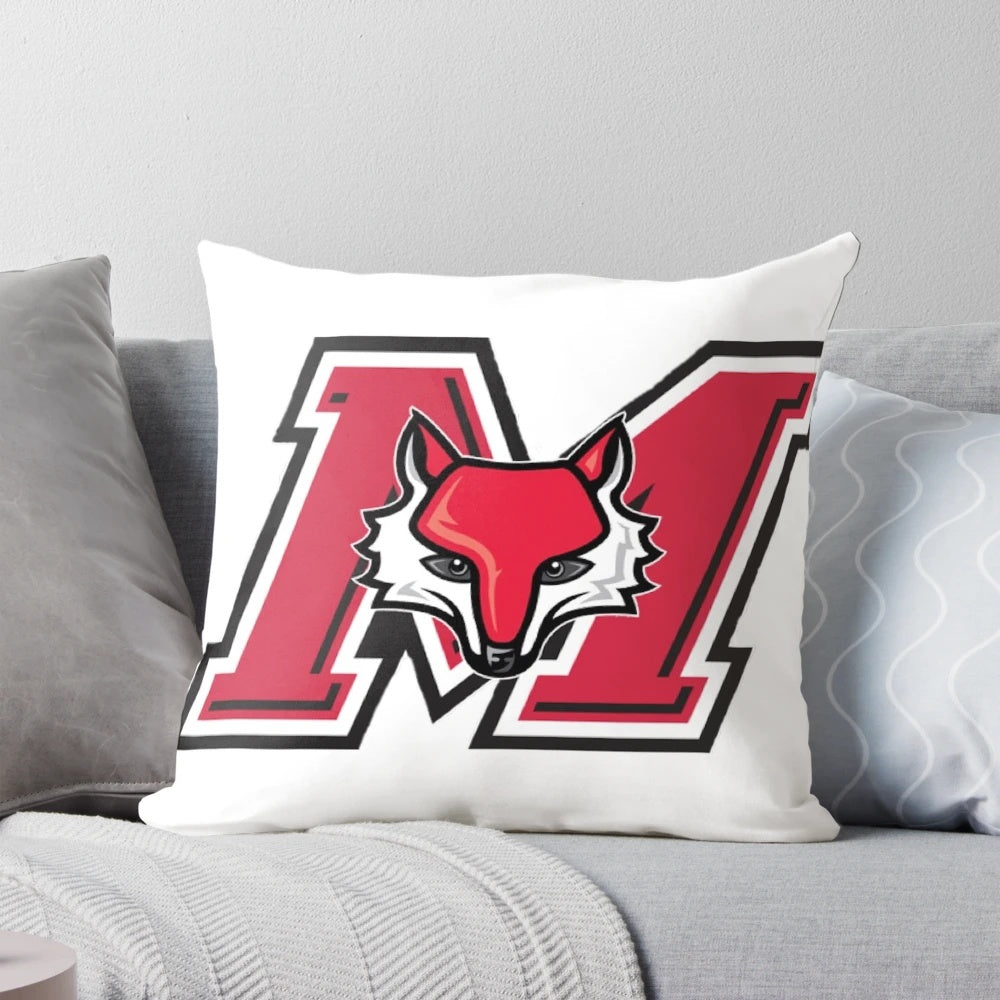 Marist College logo pillow with a red fox design