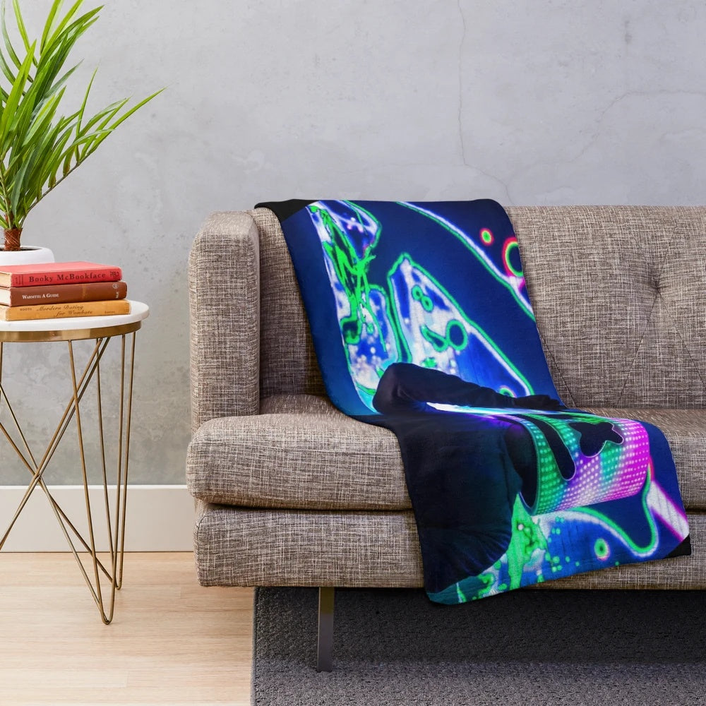 Marshmello-inspired plush blanket with electronic music and gaming graphics