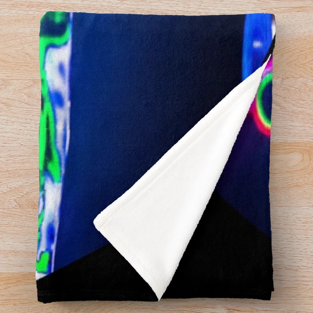 Marshmello-inspired plush blanket with electronic music and gaming graphics