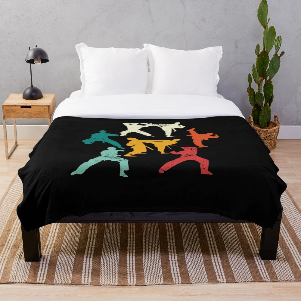 Martial arts-themed plush blanket featuring a karate fighter design