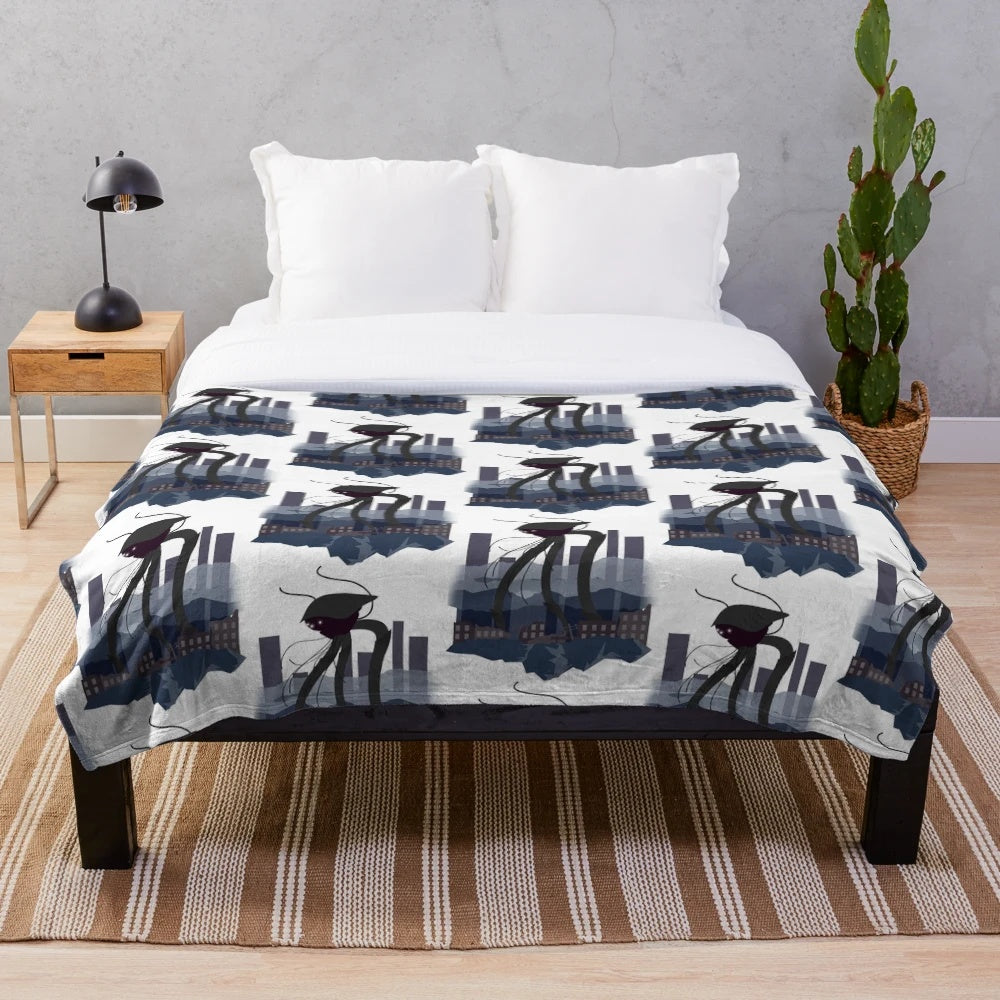 Martian Tripod Inspired Plush Blanket for Sci-Fi Home Decor