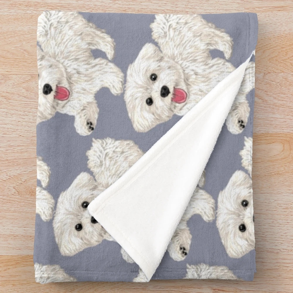 Maru the Maltese plush blanket with dog portrait design