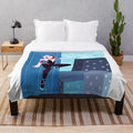 Spider-Gwen inspired plush blanket featuring the superhero girl in pink and blue colors with web design