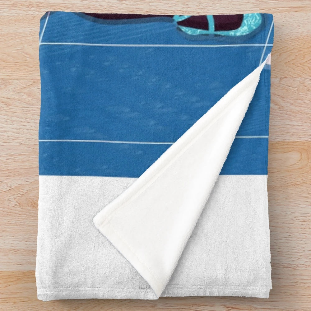 Spider-Gwen inspired plush blanket featuring the superhero girl in pink and blue colors with web design