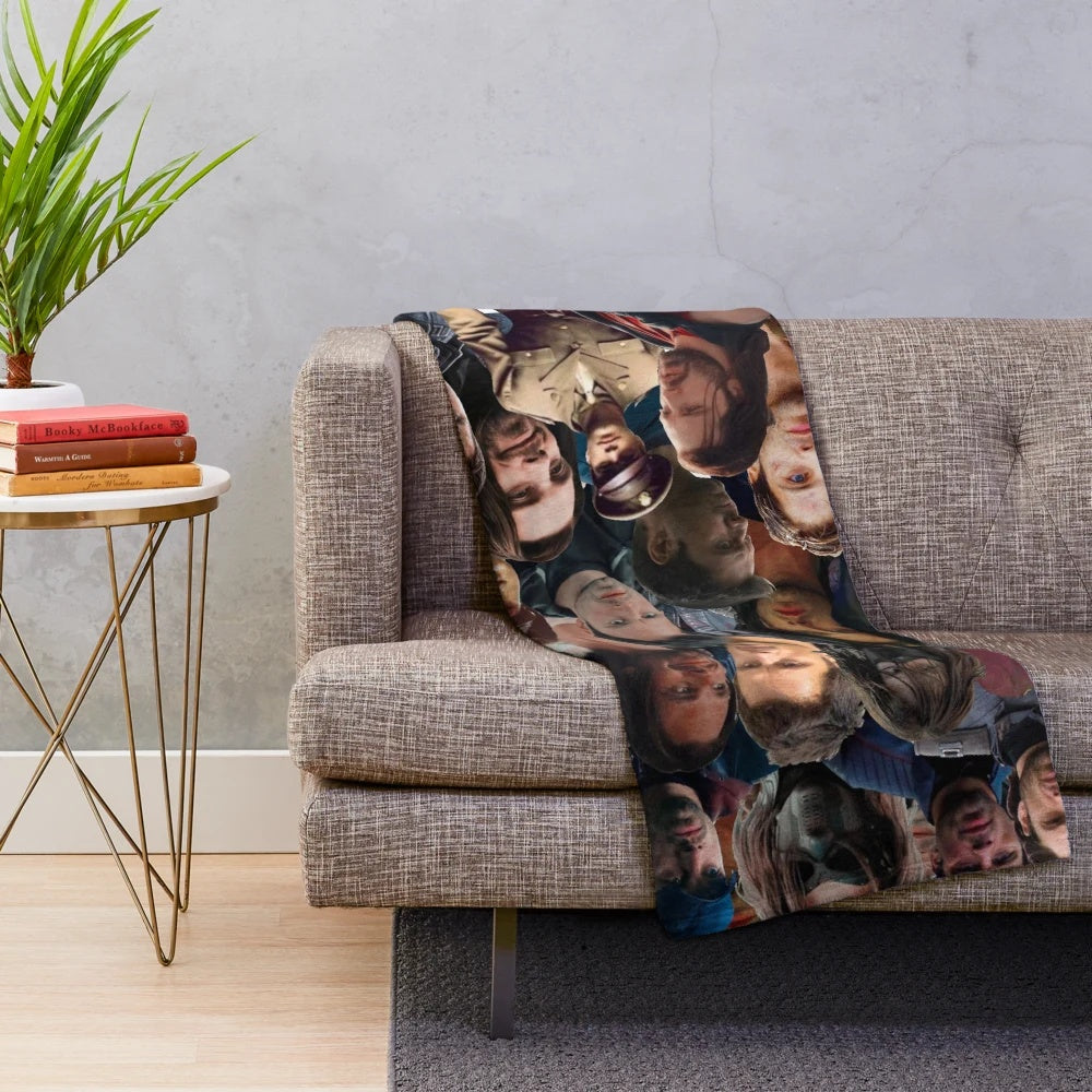 Marvel's Winter Soldier character photo collage printed on a cozy plush blanket