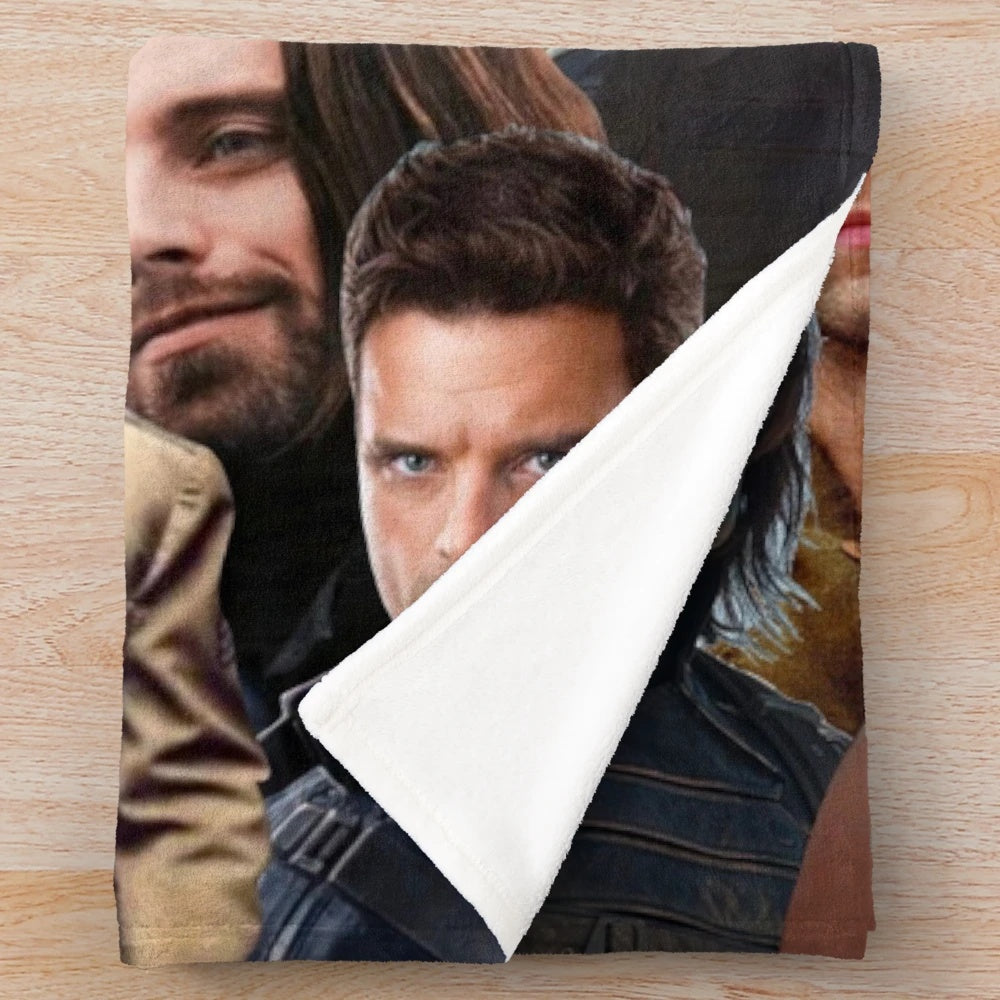 Marvel's Winter Soldier character photo collage printed on a cozy plush blanket