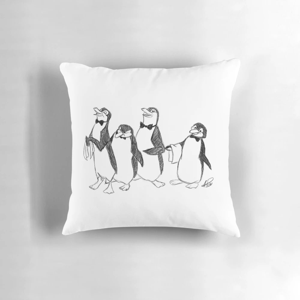 "Mary Poppins themed cartoon penguin sketch decorative throw pillow"