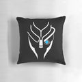 A white pillow with the silhouette of Garrus Vakarian, a popular character from the Mass Effect video game series.