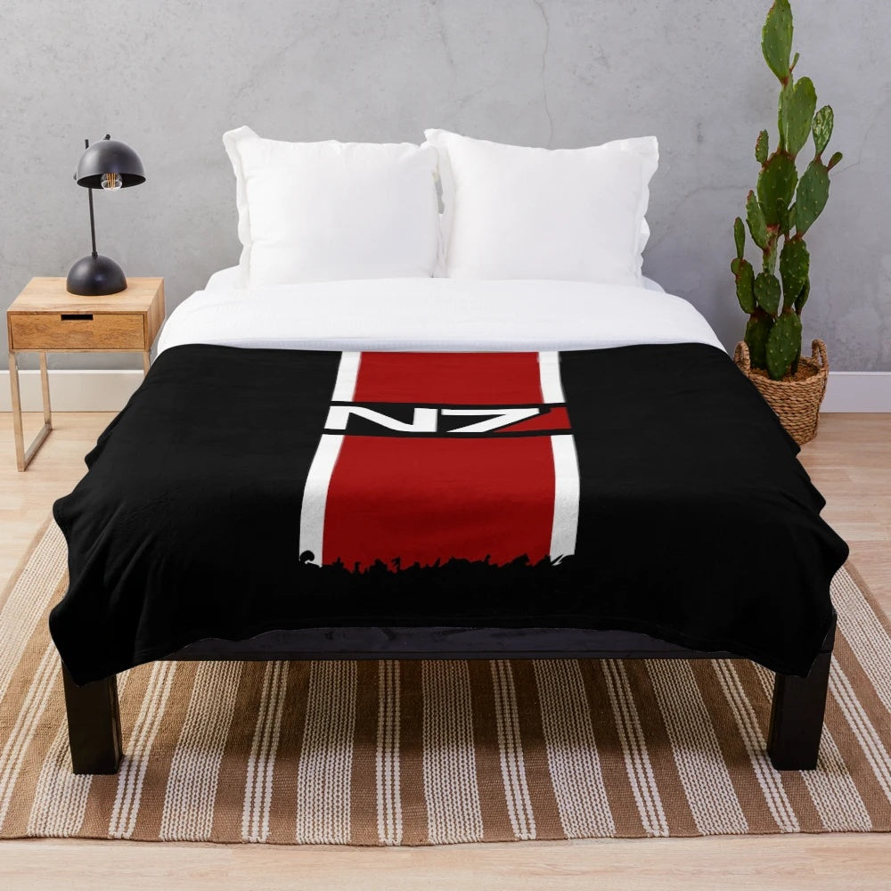 Mass Effect inspired N7 plush blanket featuring the iconic N7 logo