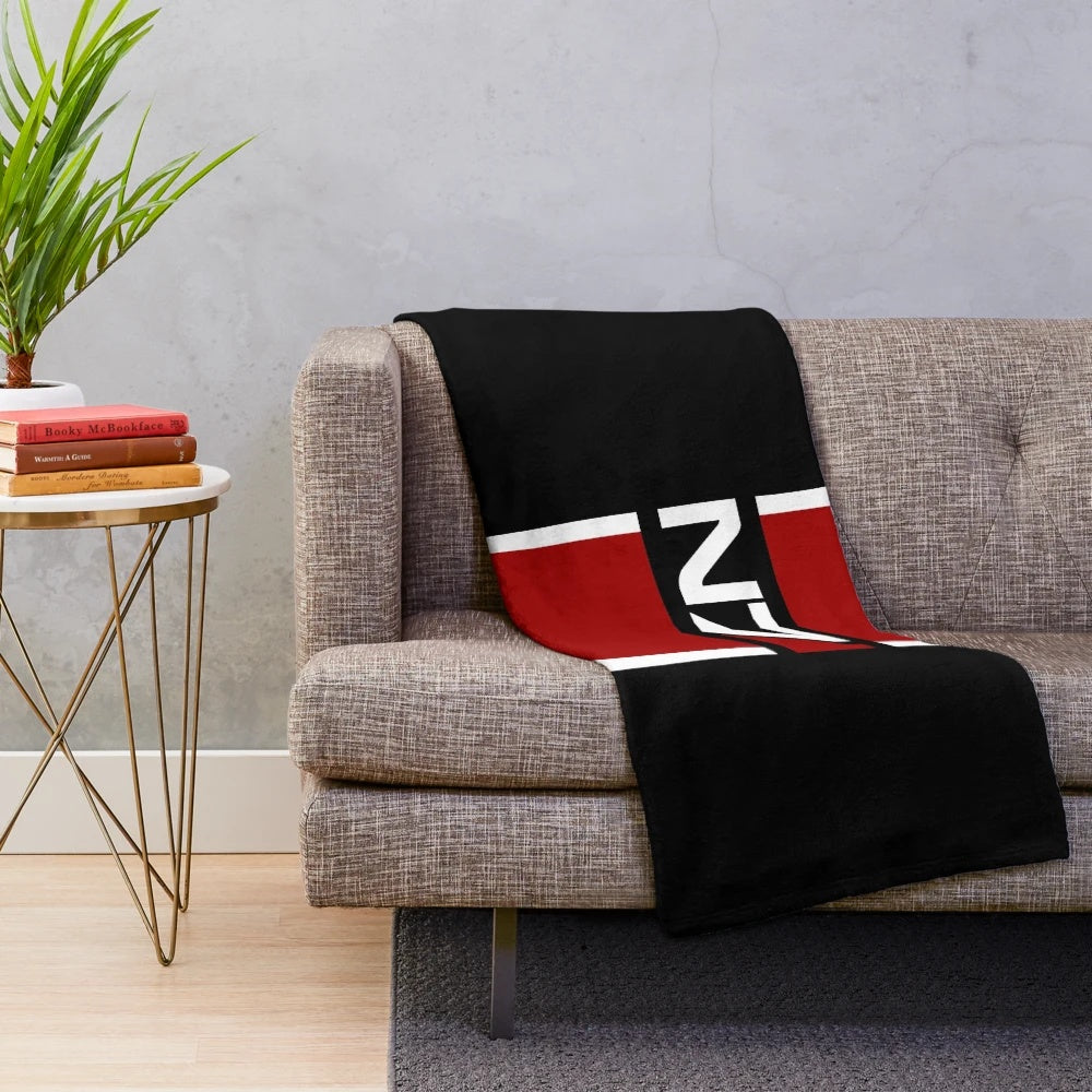 Mass Effect inspired N7 plush blanket featuring the iconic N7 logo