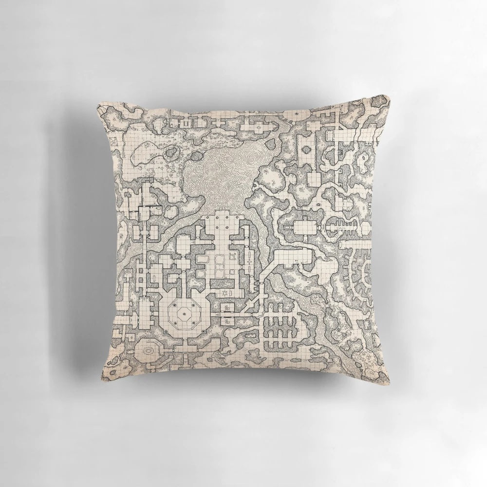 Illustration of a large, intricate fantasy dungeon map named "The Winter Tombs"