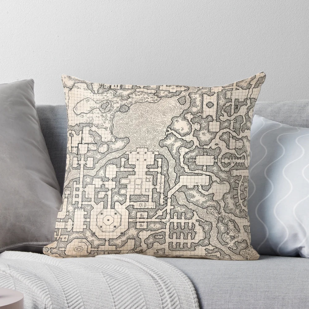 Illustration of a large, intricate fantasy dungeon map named "The Winter Tombs"