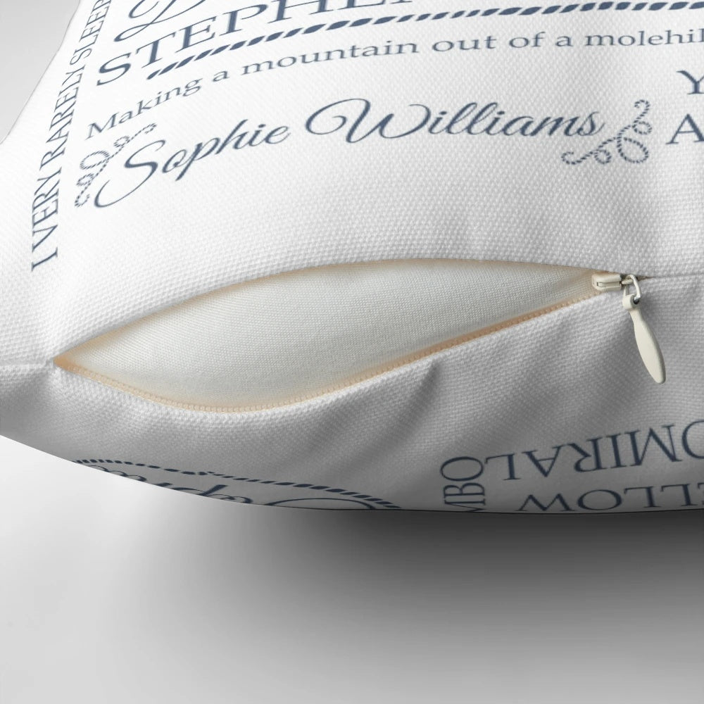 Throw pillow featuring Aubrey typography inspired by the historical novel Master and Commander