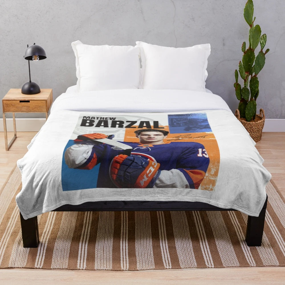 Mathew Barzal inspired plush blanket with hockey player design