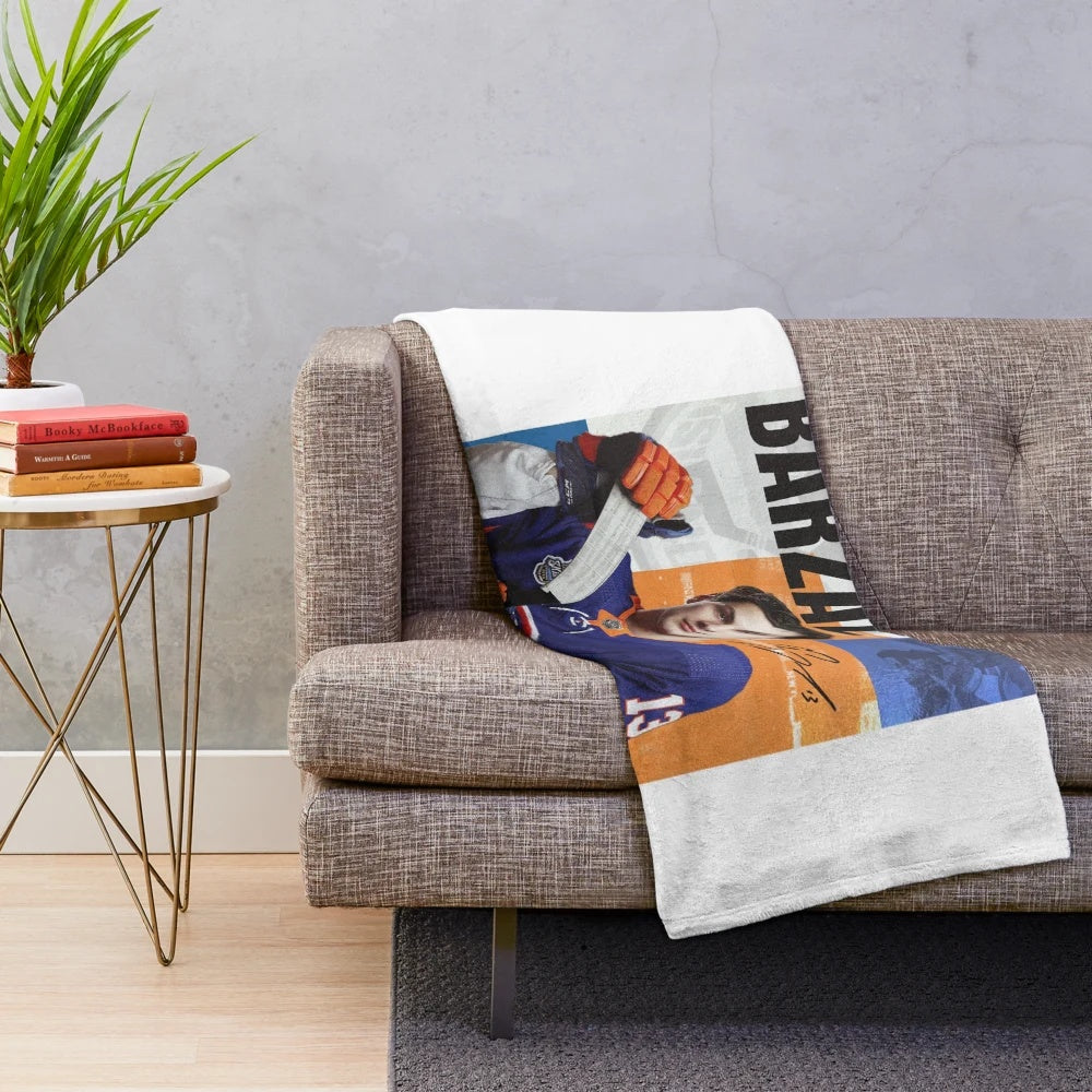 Mathew Barzal inspired plush blanket with hockey player design