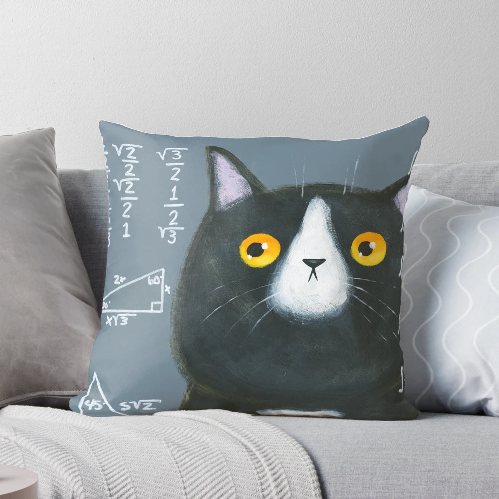 Maths Cat Pillow - Adorable Confused Kitty Math Cushion