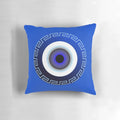 Mati Evil Eye Light Blue Greek Key Decorative Pillow