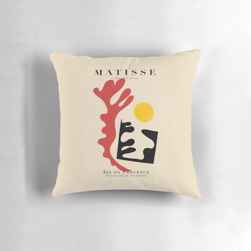 Colorful abstract art pillow featuring Henri Matisse's iconic cut-outs