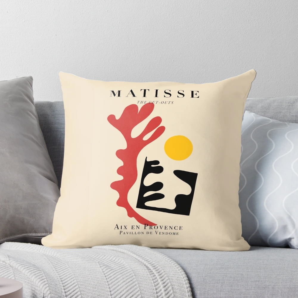 Colorful abstract art pillow featuring Henri Matisse's iconic cut-outs