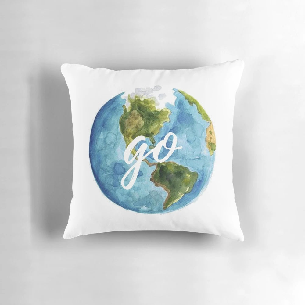 Christian inspirational world map pillow with Matthew 28:19 verse