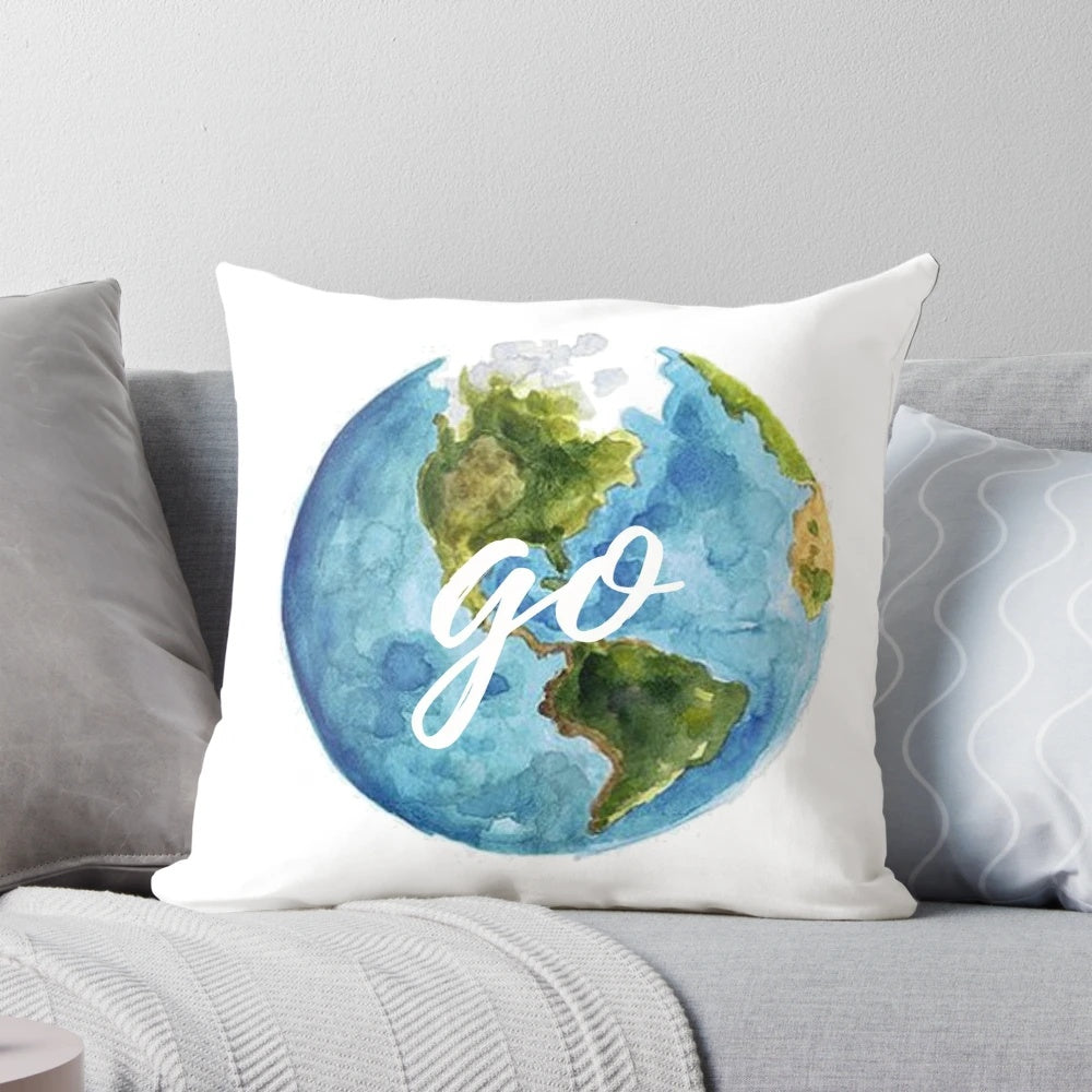 Christian inspirational world map pillow with Matthew 28:19 verse