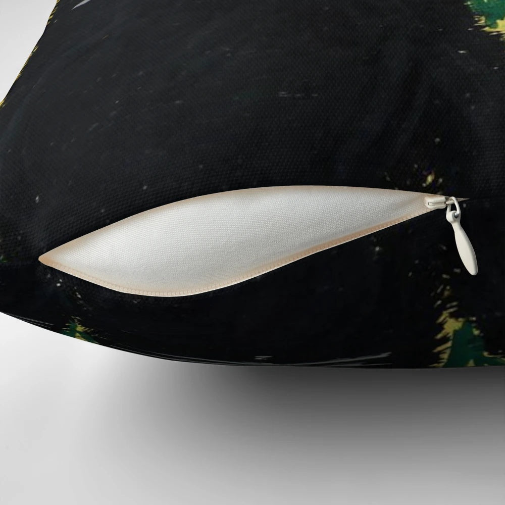 Maud Lewis inspired pillow featuring three black cats, a charming home decor piece for cat lovers.
