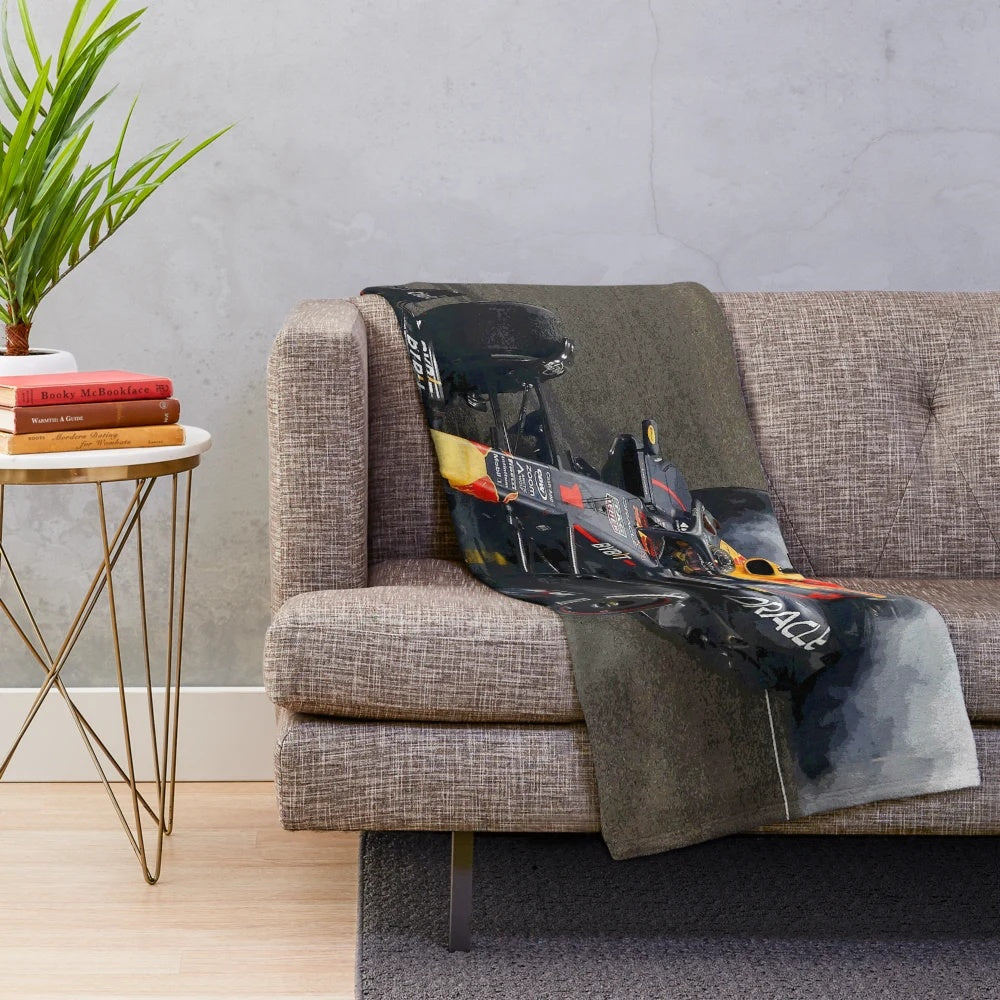 Max Verstappen inspired abstract plush blanket with racing car design