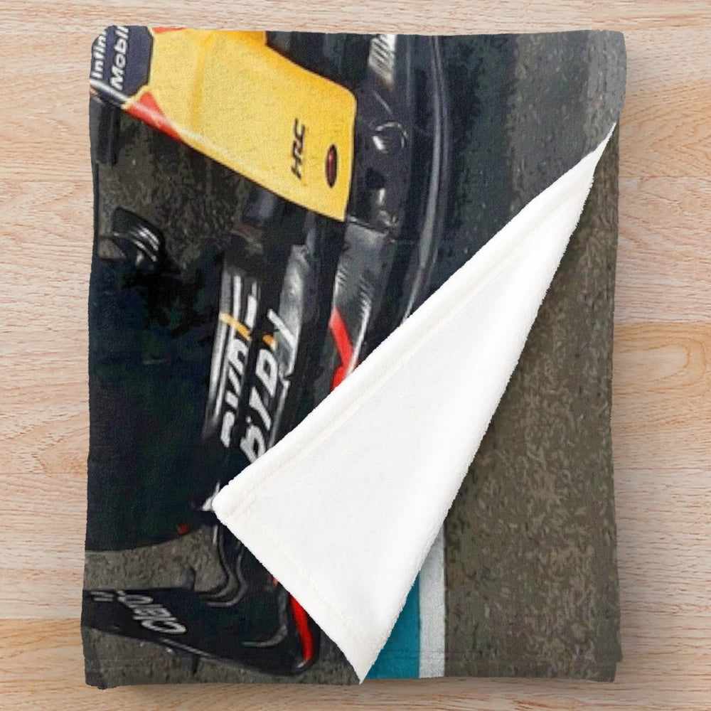 Max Verstappen inspired abstract plush blanket with racing car design