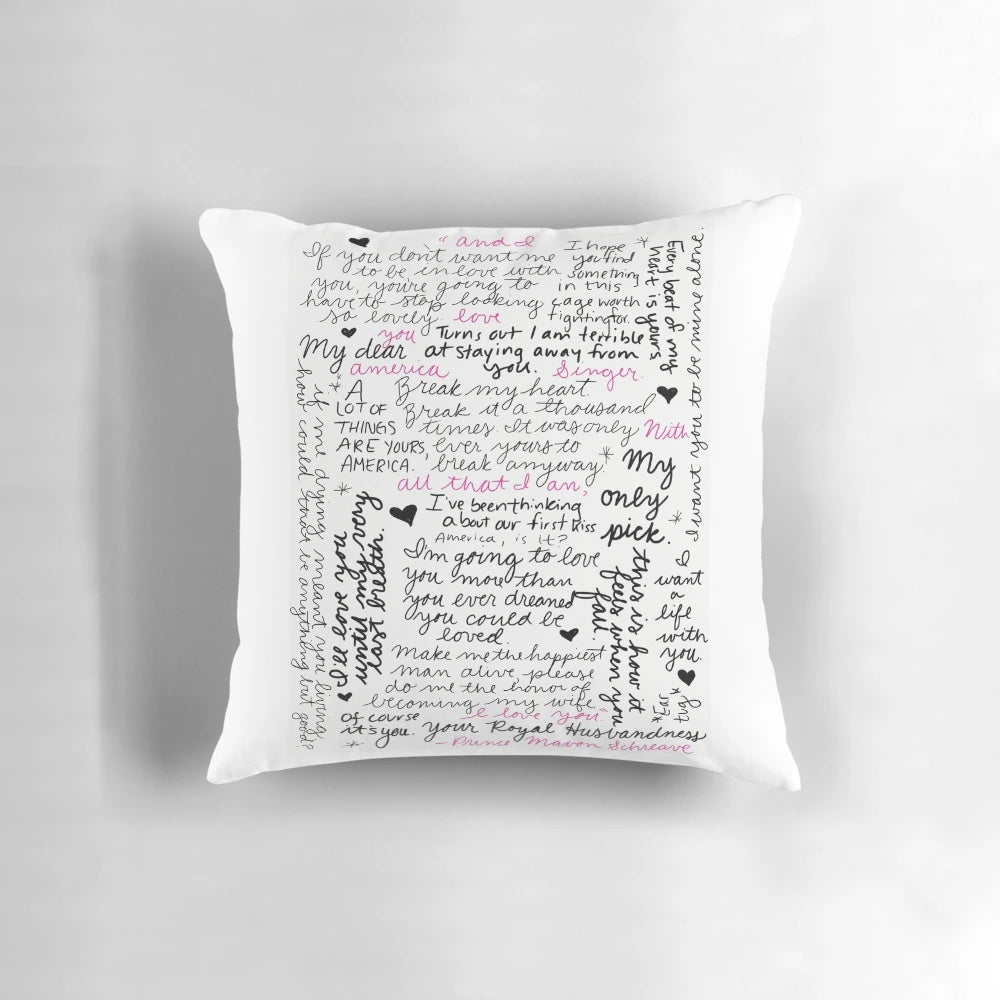 Decorative pillow featuring the character Maxon Schreave from the bestselling The Selection book series by Kiera Cass.