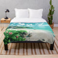 Mayan-inspired plush blanket featuring tropical beach landscape