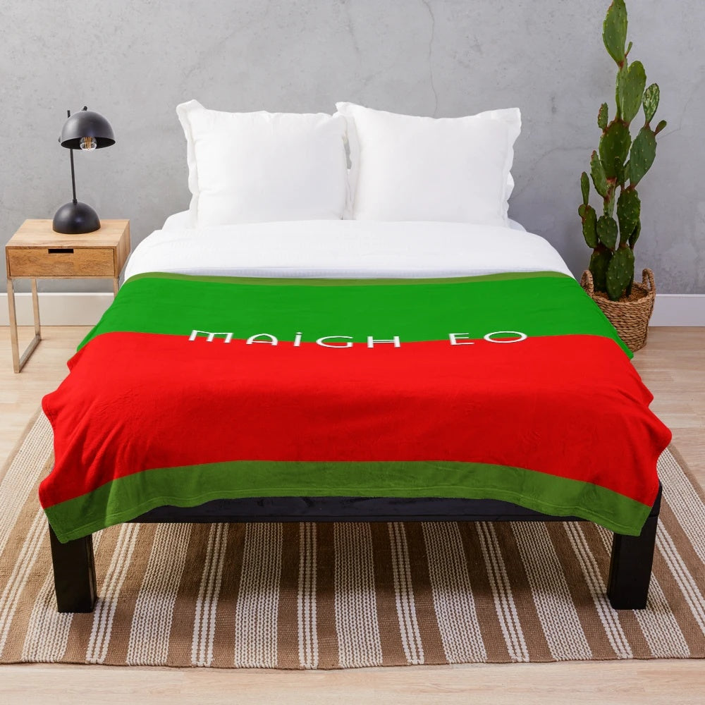 Mayo Inspired Plush Blanket with Gaelic Football and Croke Park Imagery