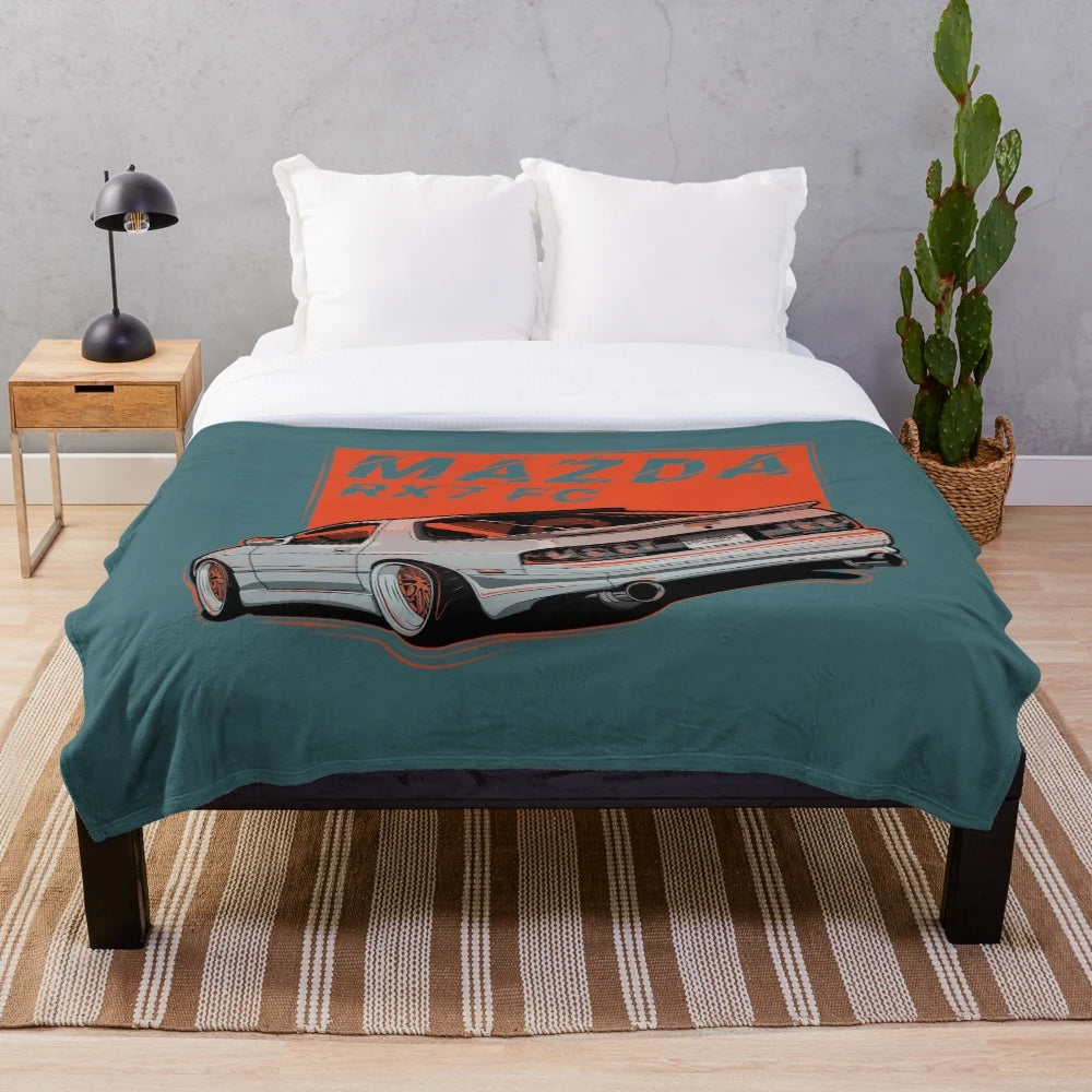 Mazda RX7 FC3S inspired plush blanket with car graphic design