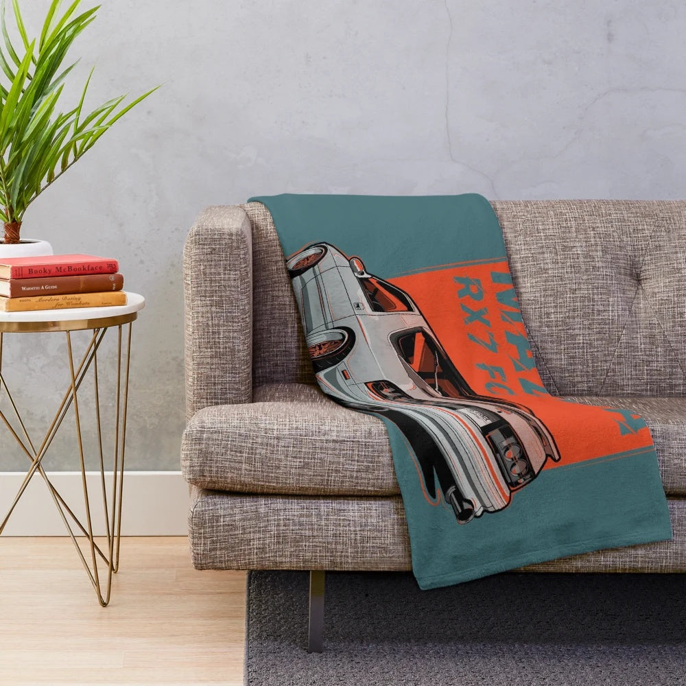 Mazda RX7 FC3S inspired plush blanket with car graphic design