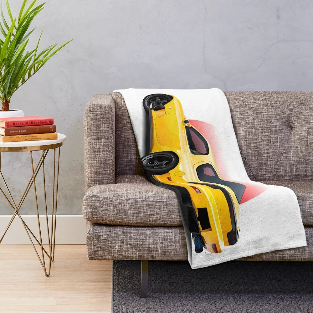 Mazda RX7 inspired plush blanket with drift car design