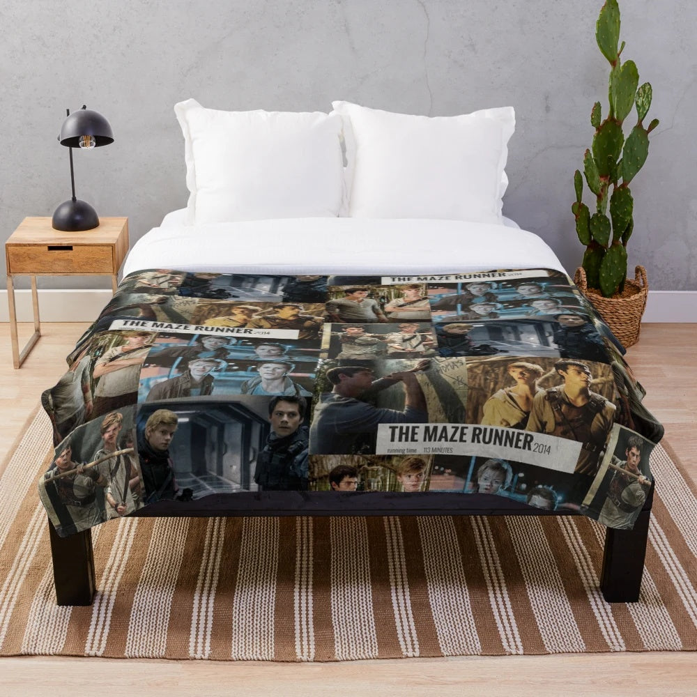 Maze Runner inspired plush blanket featuring Newt and Thomas characters