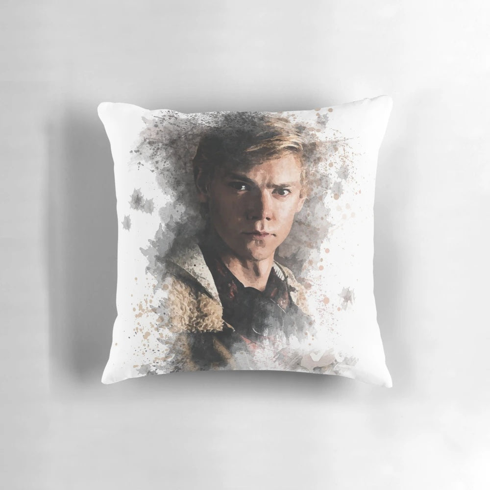 Colorful painting design pillow featuring the character Newt from the Maze Runner movie series