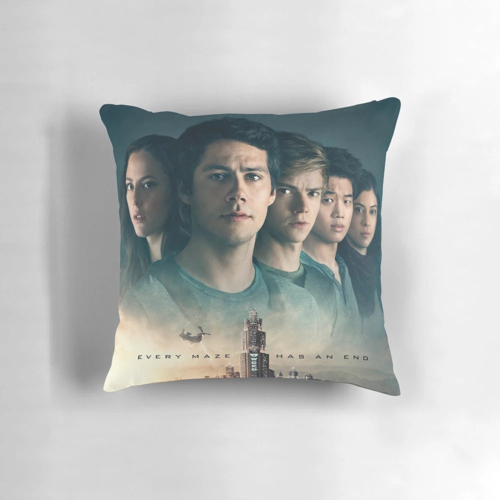 Maze Runner The Death Cure Pillow Featuring Characters Ki Hong Lee, Thomas Brodie Sangster, and Dylan O'Brien